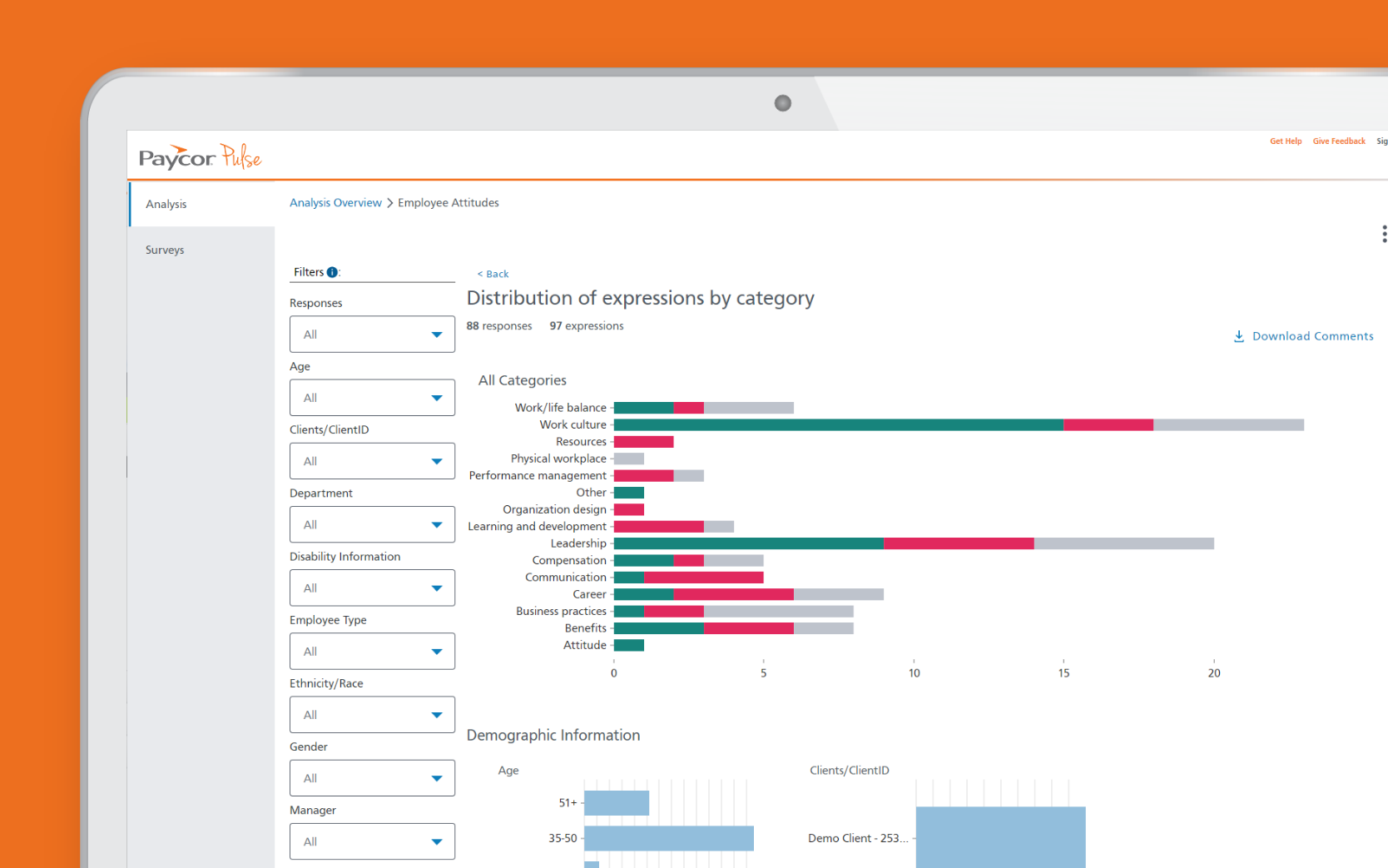 Paycor Pulse Survey Dashboard filters